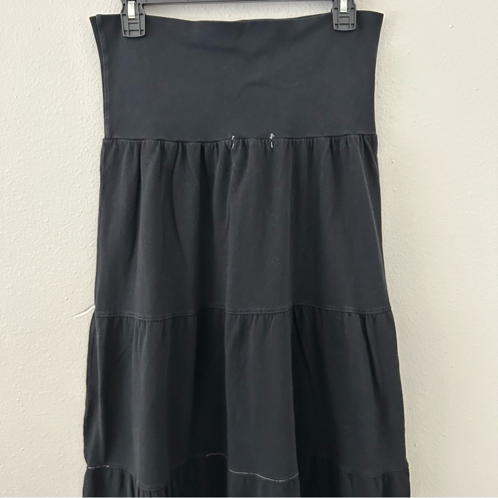 Fresh Produce 100% Cotton Tiered Pull On Maxi Skirt Black Sz M/L Foldover Waist - Picture 5 of 8